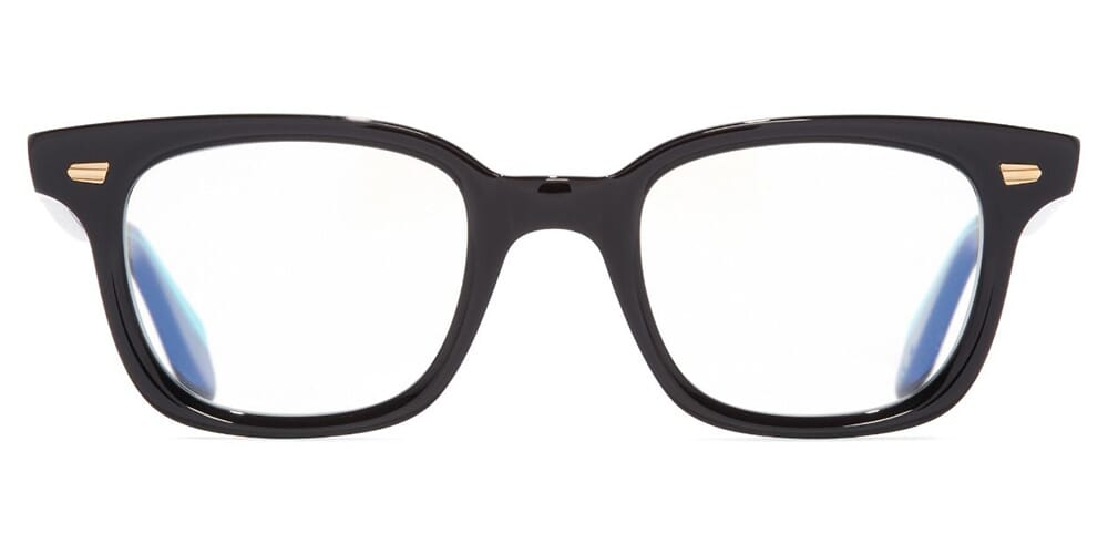 Front view of black rectangular thick frame glasses