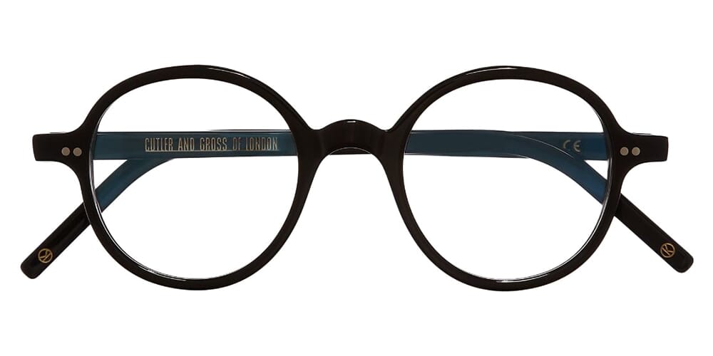 Front view of round black glasses frame