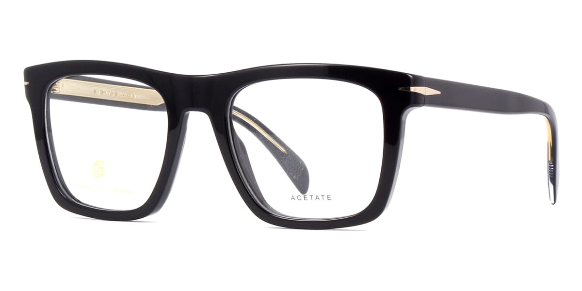 Side view of large thick frame black eyeglasses