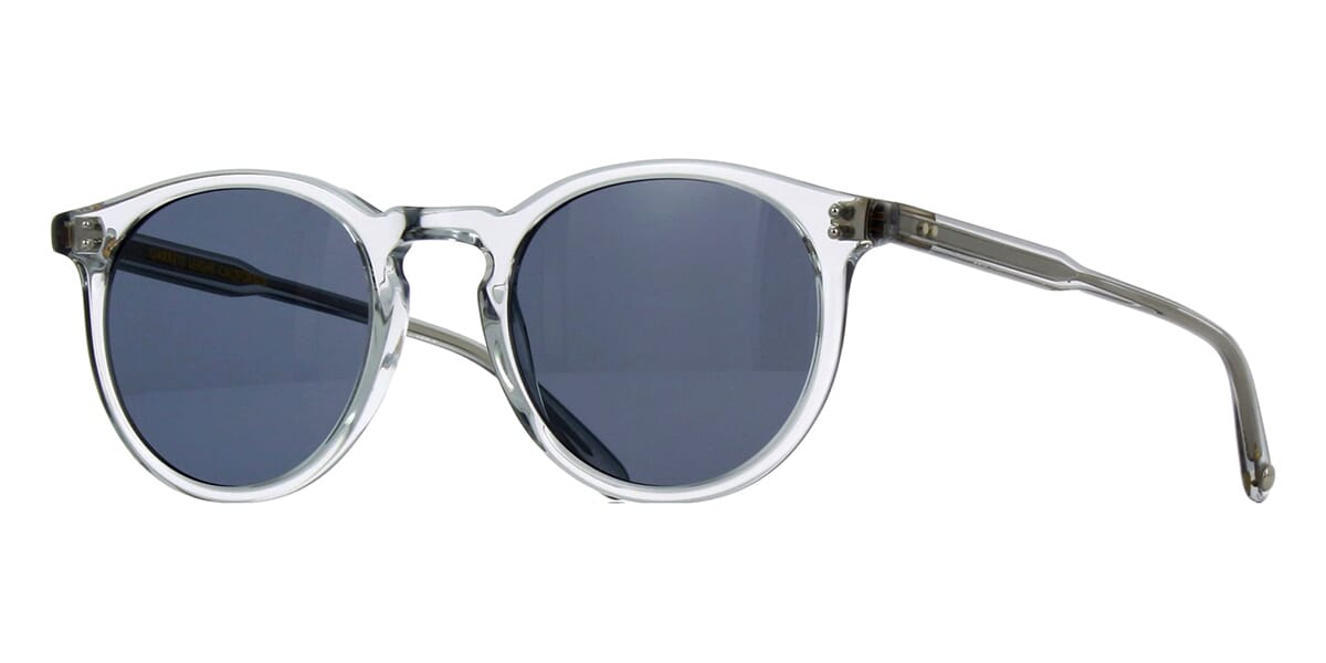 Three quarter view of round clear frame sunglasses
