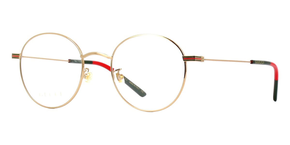 Side view of thin round gold wire eyeglasses frame