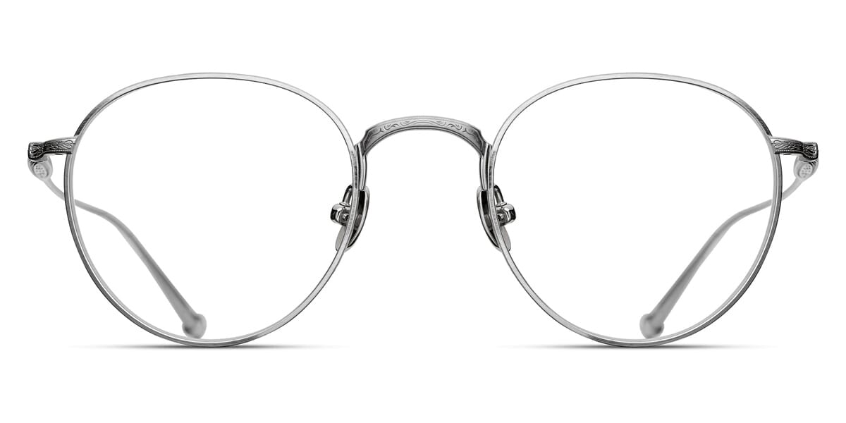 Front facing view of silver round wire spectacle frame