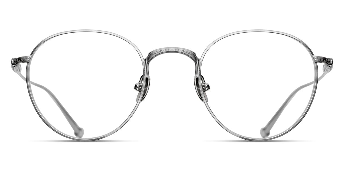 Front facing view of silver round wire spectacle frame