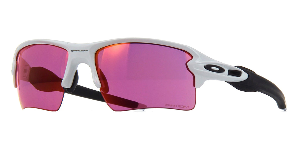 White Oakley Flak sunglasses frame with purple Prizm lenses