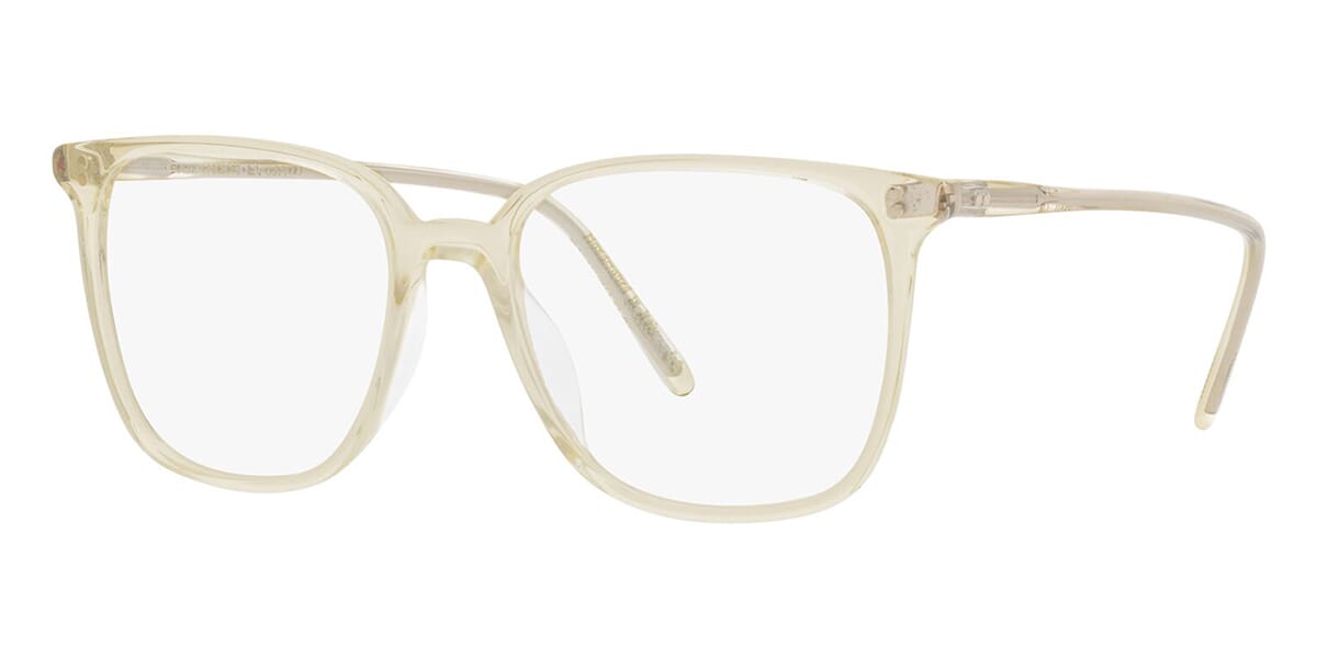 Three quarter view of large square nude crystal eyeglasses frame