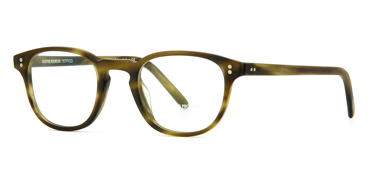 Side view of oval mottled green spectacle frame