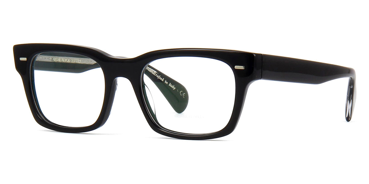Side view of thick black Wayfarer eyeglasses frame