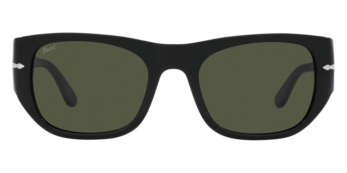 Persol PO3268S Sunglasses – Black Frame, Green Lens, Rectangular, UV400