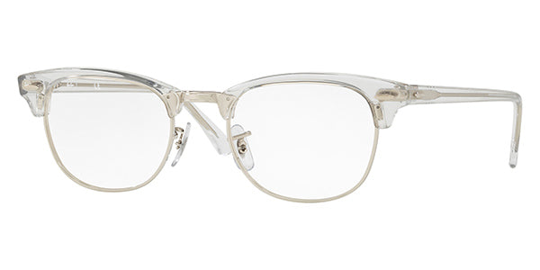 Three quarter view of crystal Ray-Ban Clubmaster eyeglasses