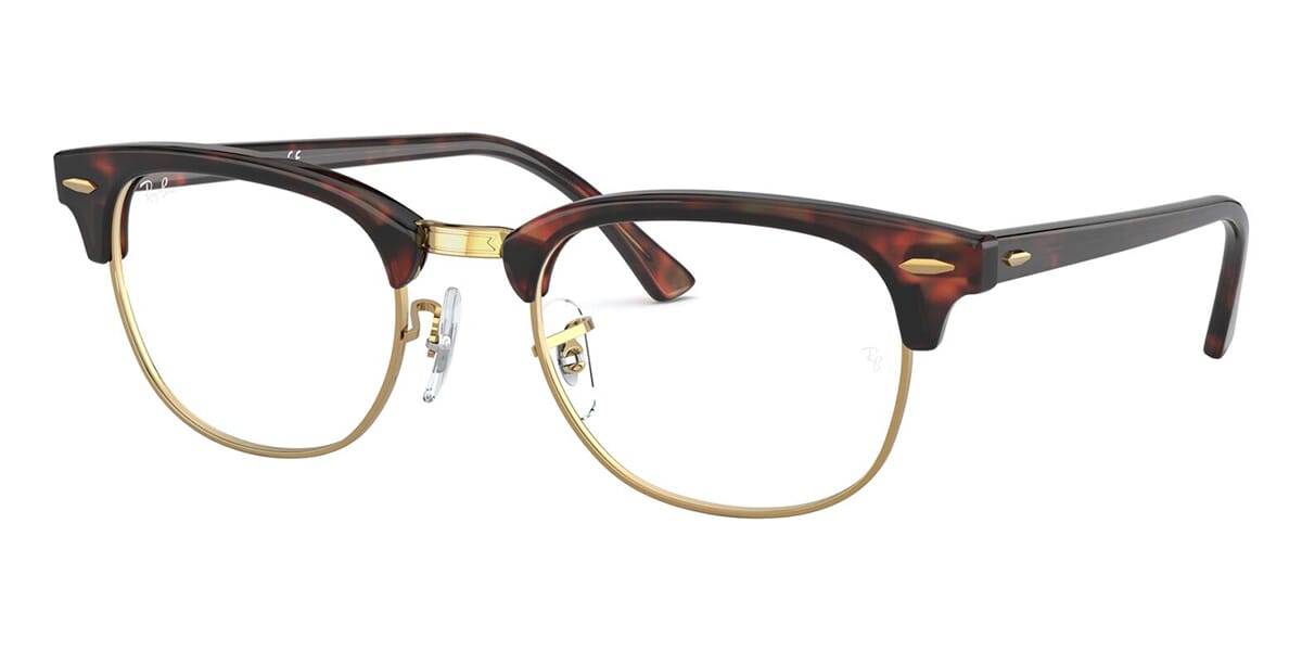 Three quarter view of tortoise RayBan Clubmaster spectacles