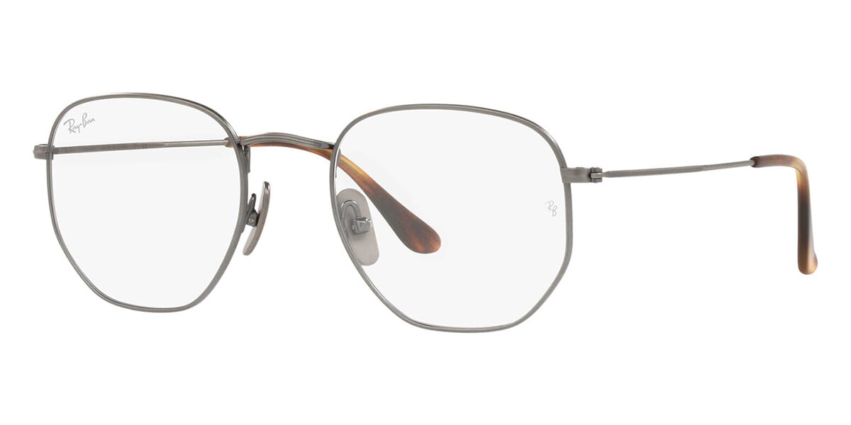 Three quarter view of RayBan wire eyeglasses frame
