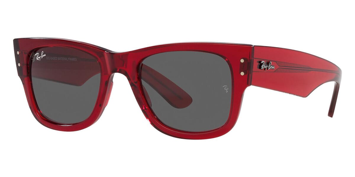 Three quarter view of Red RayBan Mega Wayfarer sunglasses