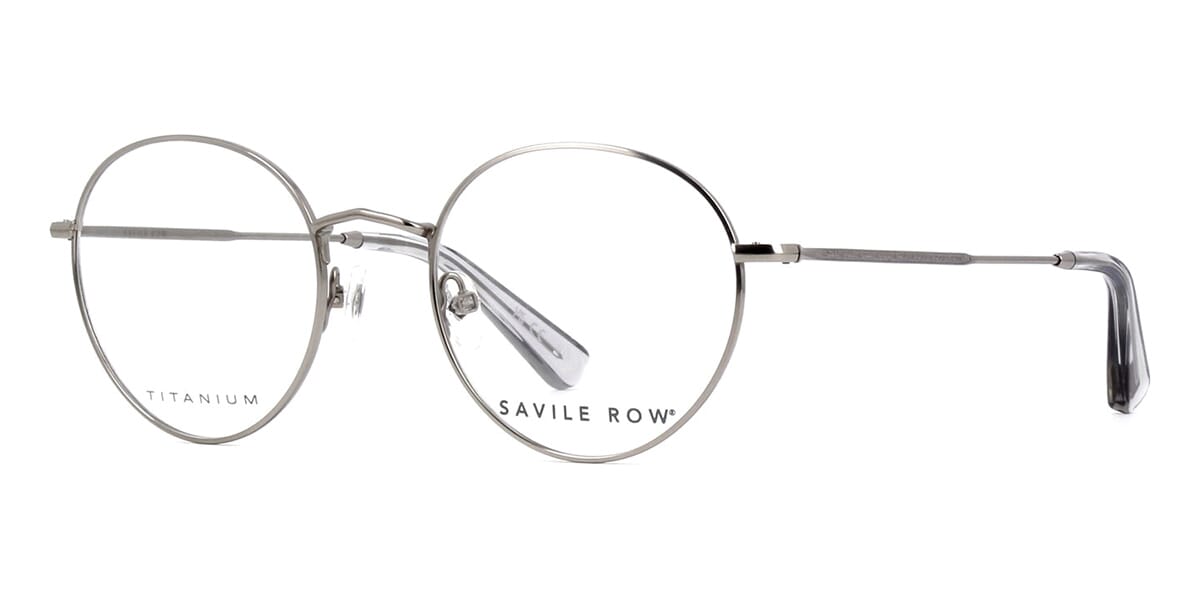 Side view of round silver wire eyeglasses