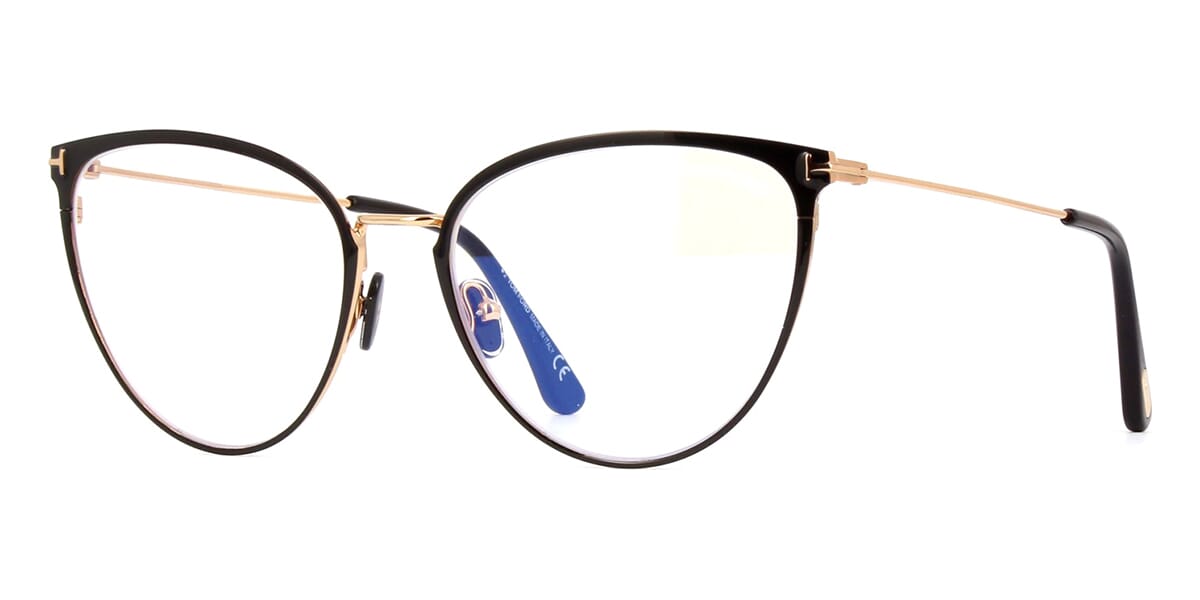 Three quarter view of thin black Cat eye glasses frame