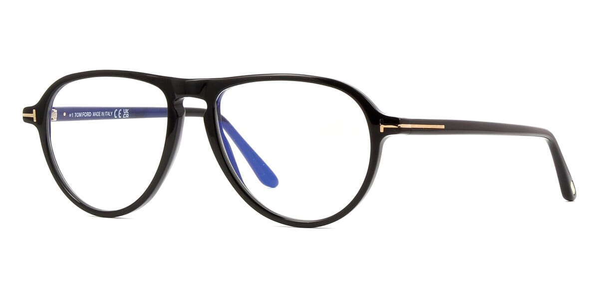 Three quarter view of black Aviator style eyeglasses frame