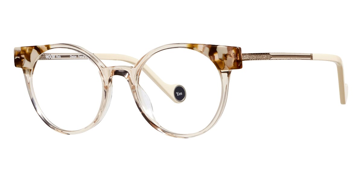 Three quarter view of crystal Cat eye glasses frame
